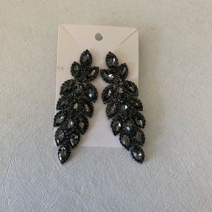 Grey Crystal Silver Chandelier Earrings